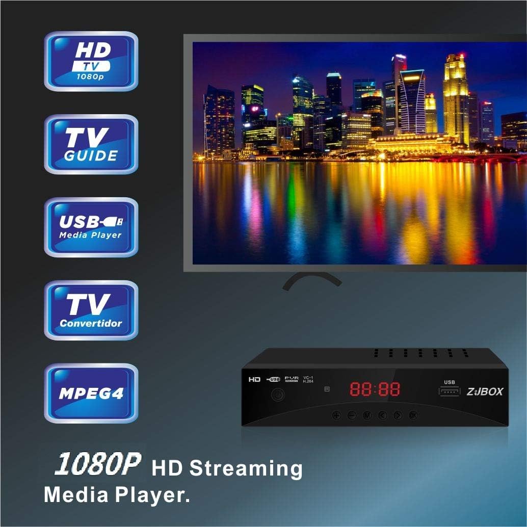 Digital TV Converter Box, ATSC Tv Tuner - ZJBOX for Analog HDTV Live 1080P with Recording&Playback, HDMI Output
