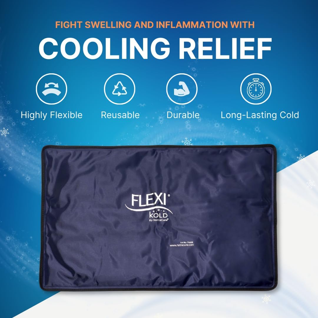 FlexiKold Gel Ice Packs (Standard Large: 10.5" x 14.5") for Injuries Reusable, Back Pain Relief, Knee Wrap, After Surgery, Ice Pack for Knee, Shoulder - 6300-COLD by NatraCure