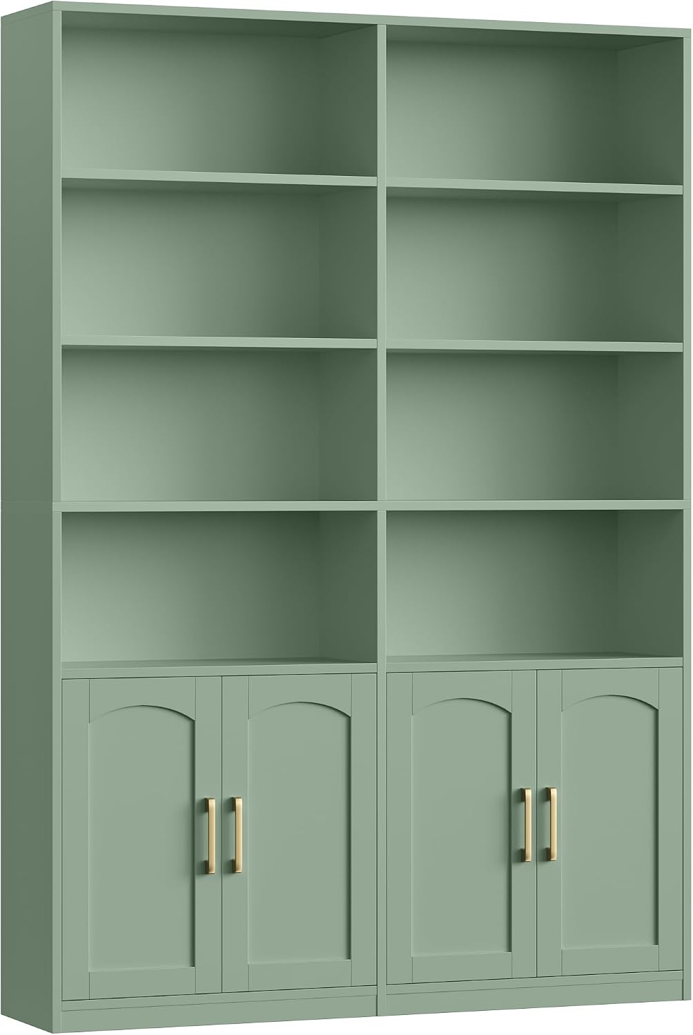 Bookshelf and Bookcase with Doors, Double Wide Large Bookshelves | Industrial Open Display Shelves 6 Tier, 73'' Tall Bookshelf with Storage Cabinets for Office,Home, Living Room, Library,White