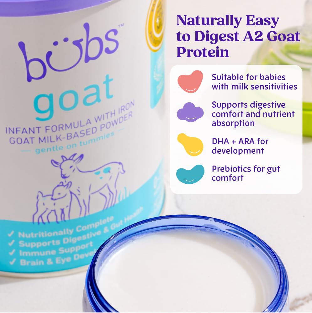 Bubs Whole Goat Milk Infant Formula for 0-12 Months, Non-GMO Milk, 20 oz | Goat Milk-Based Powder with Iron, DHA, ARA, Prebiotics & Essential Nutrients to Support Gentle Digestion
