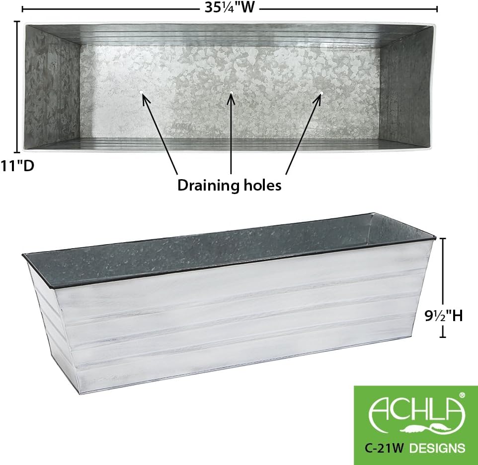 Achla Designs Galvanized Window Flower Box Planter-Green-Medium (24" L x 9.5" W x 7.5" H)