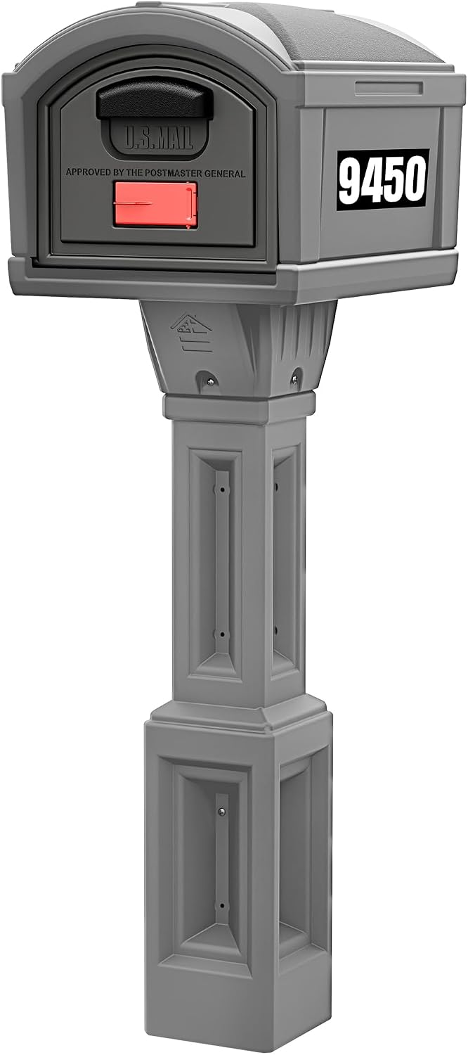 Simplay3 Rustic Home Plastic Residential Cabin Mailbox & Post Mount Combo Kit with 2 Access Doors - Sandstone, Made in USA