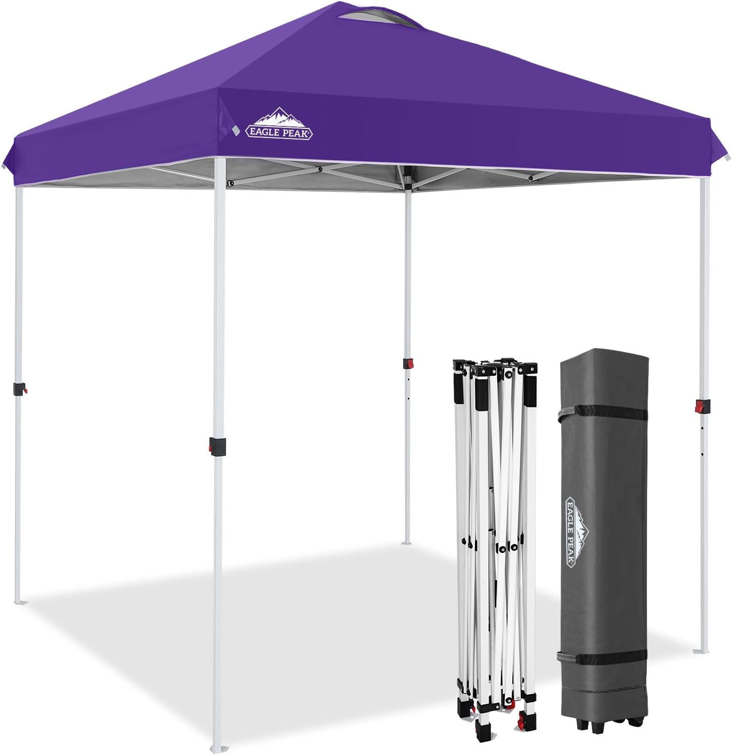 EAGLE PEAK 10x10 Pop Up Canopy Tent Easy Up Canopy Outdoor, White | Patented PeakPush™ Center Lock, 1 Person Setup Portable Pop Up Tent, Beach, Markets, Camping Sport Events, Wheeled Carry Bag