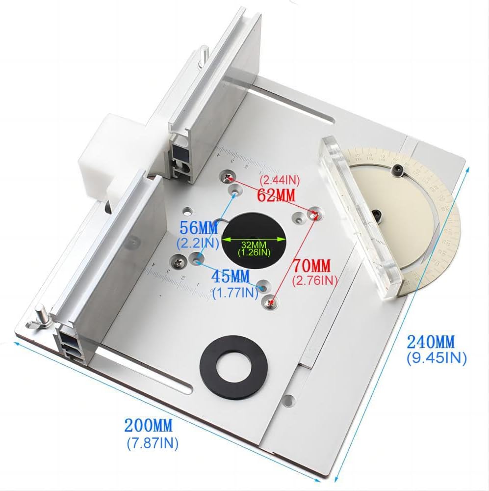 KETIPED Aluminium Router Table Insert Plate,Woodworking Benches Router Flip Plate W/Miter Gauge Guide Fence Sliding Brackets