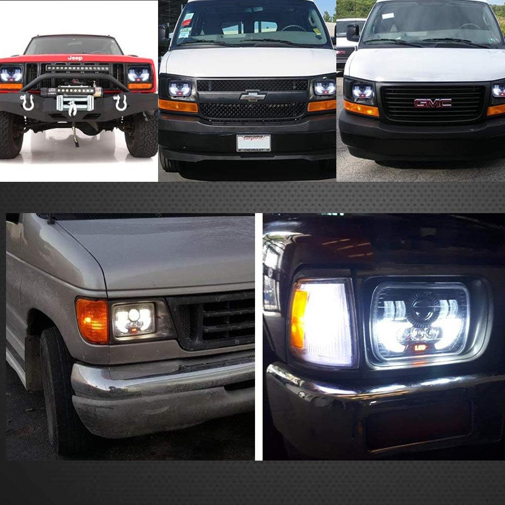 120W Rectangle 7x6 5x7 Inch Headlights 6052 6054 H5054 H6054 Headlight DRL Hi/Low Sealed Beam H4 Plug Compatible With GMC Ford Chevy Chevrolet Cargo