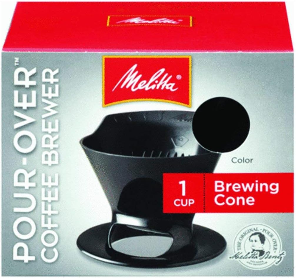 Melitta Filter Coffee Maker, Single Cup Pour-Over Brewer, Black, 1 Count (640007)