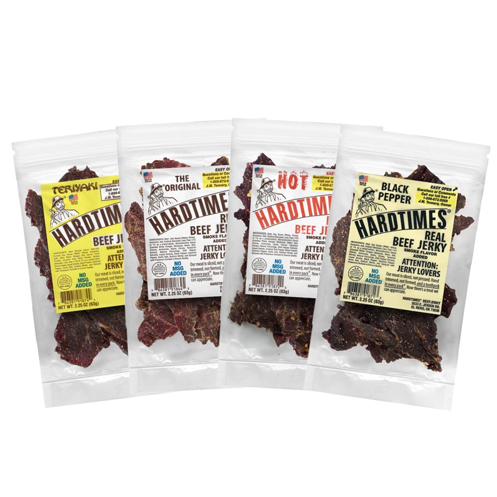 Hardtimes Original Beef Jerky, High Protein Snack, 4 x 2.25 oz Bags
