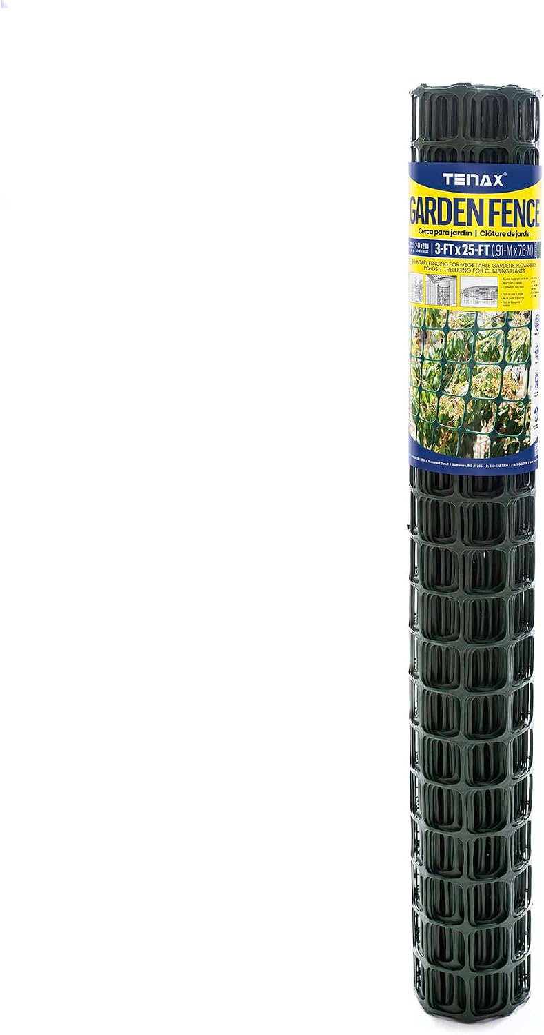TENAX Garden Fence - Green, Durable, Lightweight - 3' x 25' - Plastic