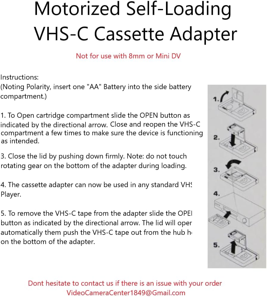 Motorized VHS-C to VHS Cassette Adapter for JVC C-P7U CP6BKU C-P6U Panasonic PV-P1 RCA VCA115