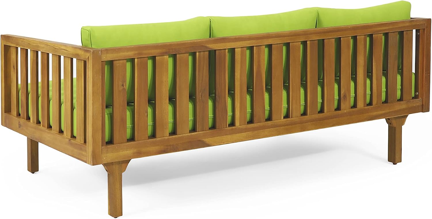 Christopher Knight Home Tina Outdoor 3 Seater Acacia Wood Daybed, Teak Finish, Light Grey