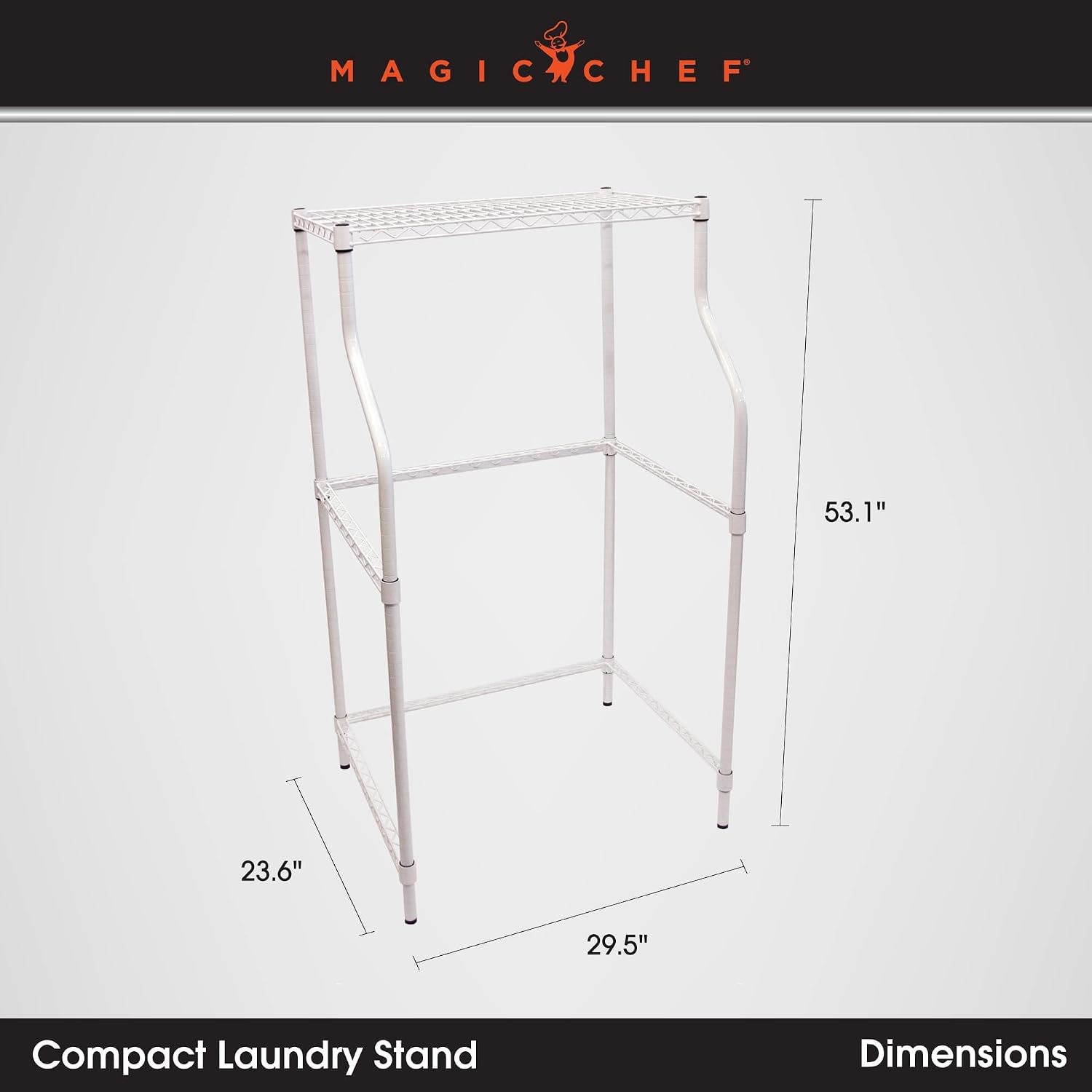 Magic Chef Compact Home Laundry Stand with Upper Dryer Shelf, White | Compact Laundry Stand, White Powder Coated Metal