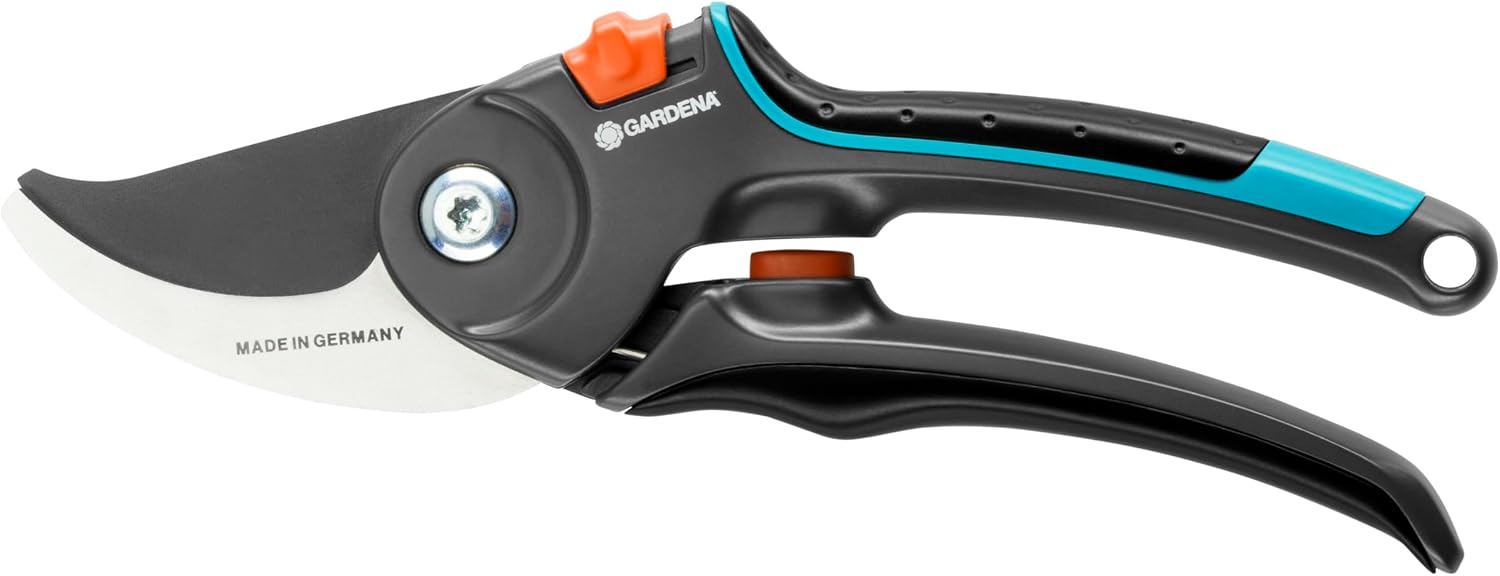 GARDENA (8906) Adjustable Bypass Garden Pruning Shears for Trees, Roses, and Flowers up to 1". Heavy Duty Professional Scissors with Steel Cutting Blades, Sharp Trimming Pruners. Made in Germany