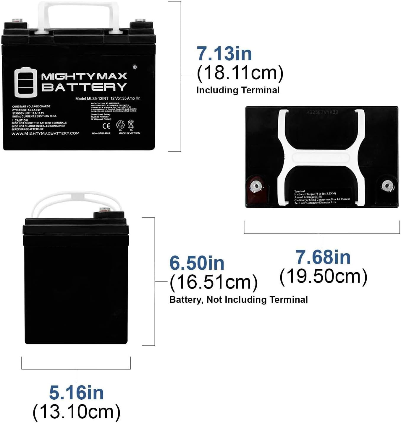 ML100-12 - 12 Volt 100 AH, Internal Thread (INT) Terminal, Rechargeable SLA AGM Battery, 1 Count (Pack of 1)