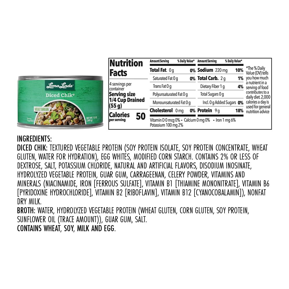 Loma Linda - Plant-Based - Diced Chik (13 oz.) (Pack of 3) - Kosher