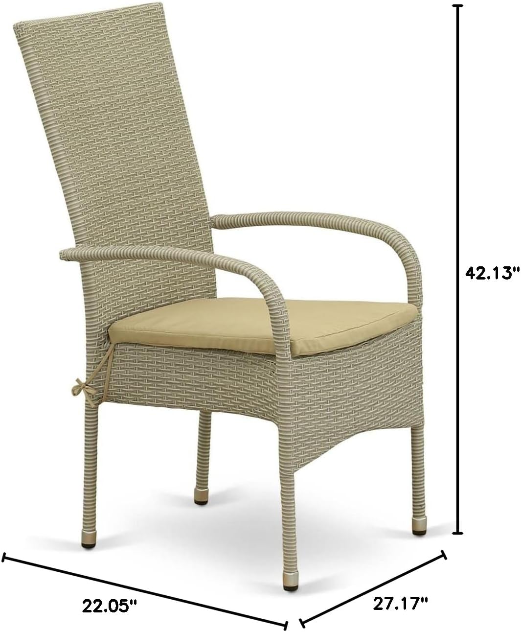 East West Furniture OSLC103A Oslo Outdoor Wicker Dining Arm Chairs with Cushion, Set of 2, Natural Linen