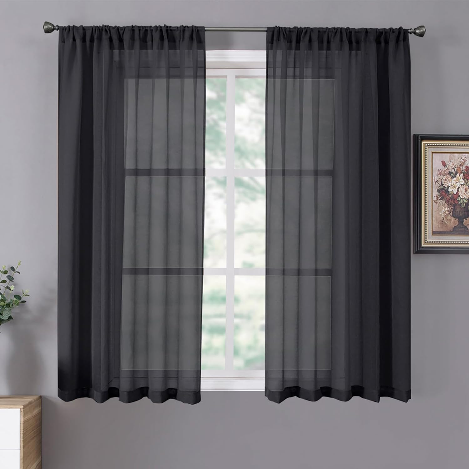 Tollpiz Sheer Curtain Linen Textured Living Room Curtains Sheer Light Filtering Rod Pocket Voile Curtain for Bedroom, 54 x 72 inches Long, White
