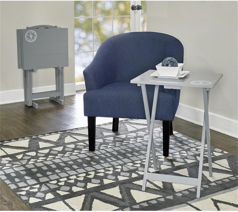 Riverbay Furniture 5 Piece TV Tray Table Set, Faux Marble Tops, Rubberwood and MDF, Brown Finish, Includes 4 Folding Tray Tables and 1 Storage Stand, Compact Design for Living Room or Home Use