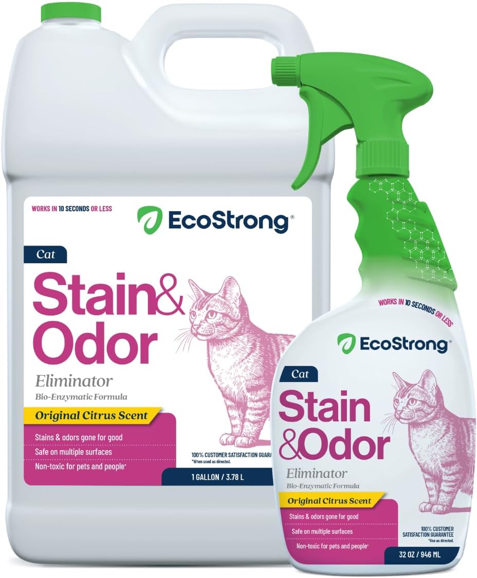 Eco Strong Cat Stain And Odor Remover| Enzyme Urine Odor Neutralizer - Stain Remover for Carpet, Litter Boxes, Bedding