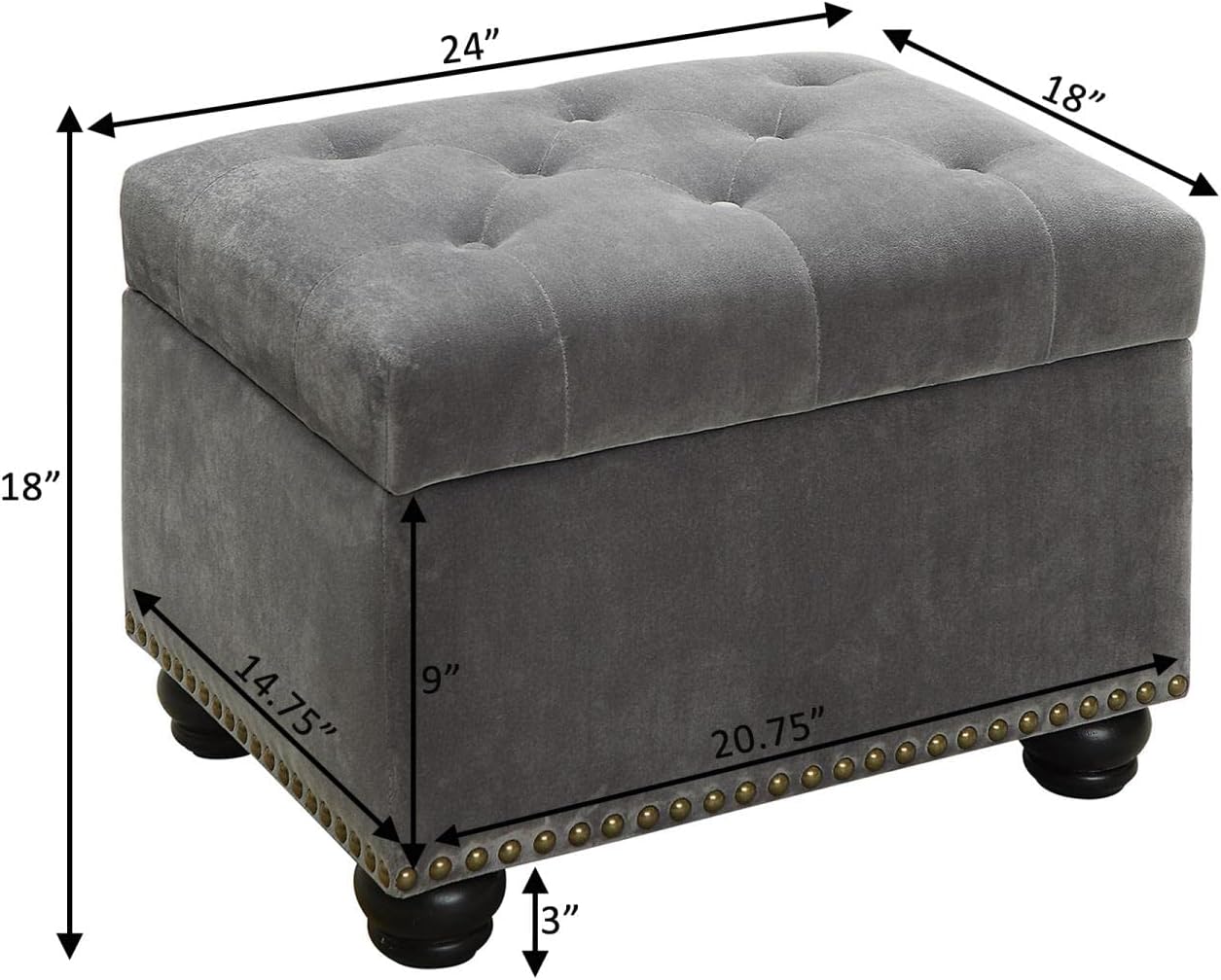 Convenience Concepts Designs4Comfort 5th Avenue Storage Ottoman 24" - Contemporary Foot Stool and Seat with Hinged Lid for Living Room, Dining Room, Office, Den, Espresso Faux Leather