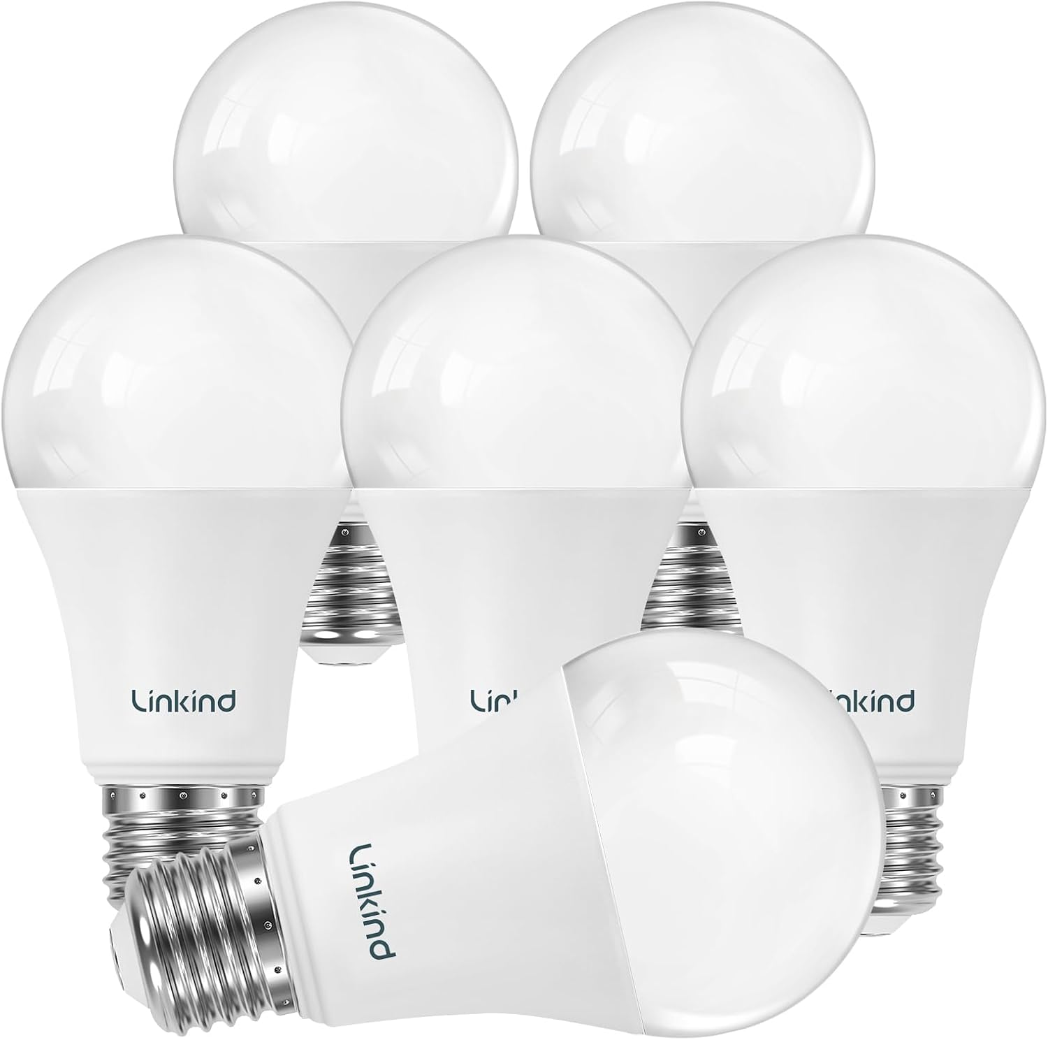 Linkind A19 LED Light Bulbs, 100 Watt Equivalent, 2700K Soft White 6 Packs
