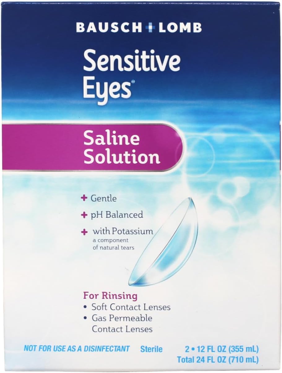 Contact Lens Solution by Bausch & Lomb, Saline Solution for Sensitive Eyes, for Soft Contact & Gas Permeable Lenses, 12 Fl Oz (Pack of 2)