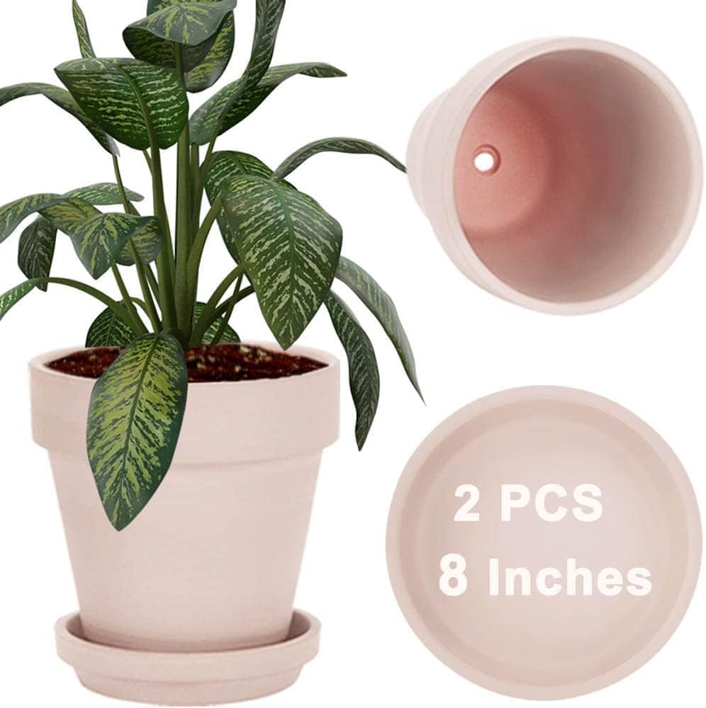 vensovo 8 Inch Clay Pot for Plant with Saucer - 2 Pack Large Terra Cotta Plant Pot with Drainage Hole, Clay Planters Pot