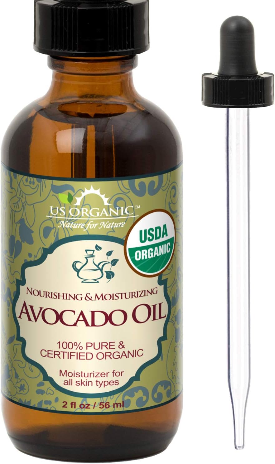 US Organic Moroccan Argan Oil, USDA Certified Organic,100% Pure & Natural, Cold Pressed Virgin, Unrefined, 2 Oz in Amber Glass Bottle, for Hair treatment, Skin, Nail, Cuticle, Sourced from Morocco.