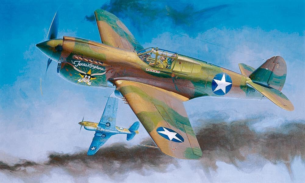 Hasegawa 1/32 P-40E Warhawk Texas Longhorn with Pilot Figure, Drop Tank and 500Ib Bomb