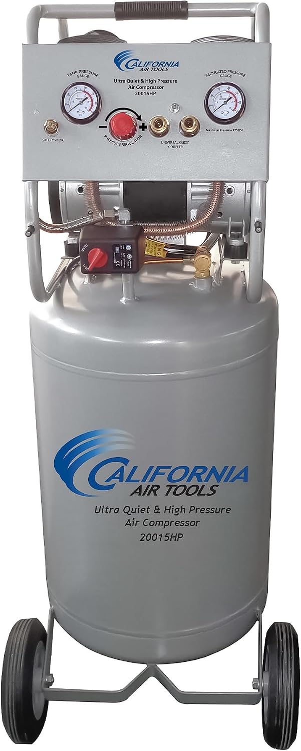 California Air Tools 20015HP 1.5 HP Ultra Quiet, Oil-Free, 175 PSI High Pressure Air Compressor with Wheels, 20 Gallon Tank Capacity