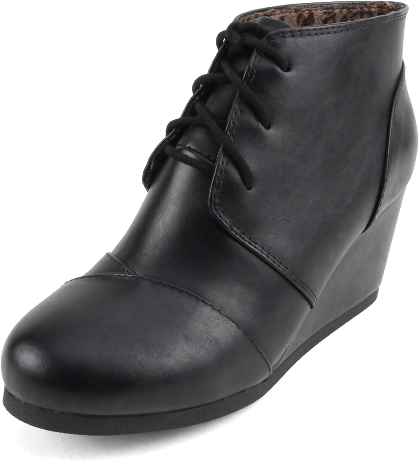 Soda “REX” ~ Women Lace Up Rounded Toe Low Wedge Ankle Bootie