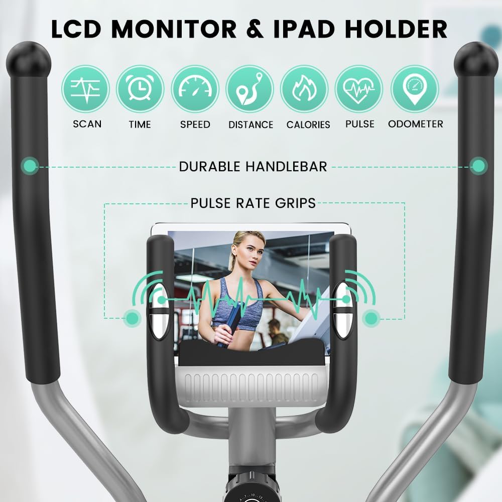 Dripex Elliptical Exercise Machine, Elliptical Machine for Home with 16 Resistance Levels, Quiet & Smooth Magnetic Elliptical Training Machines with 13.2 lb Flywheel, LCD Monitor & Pulse