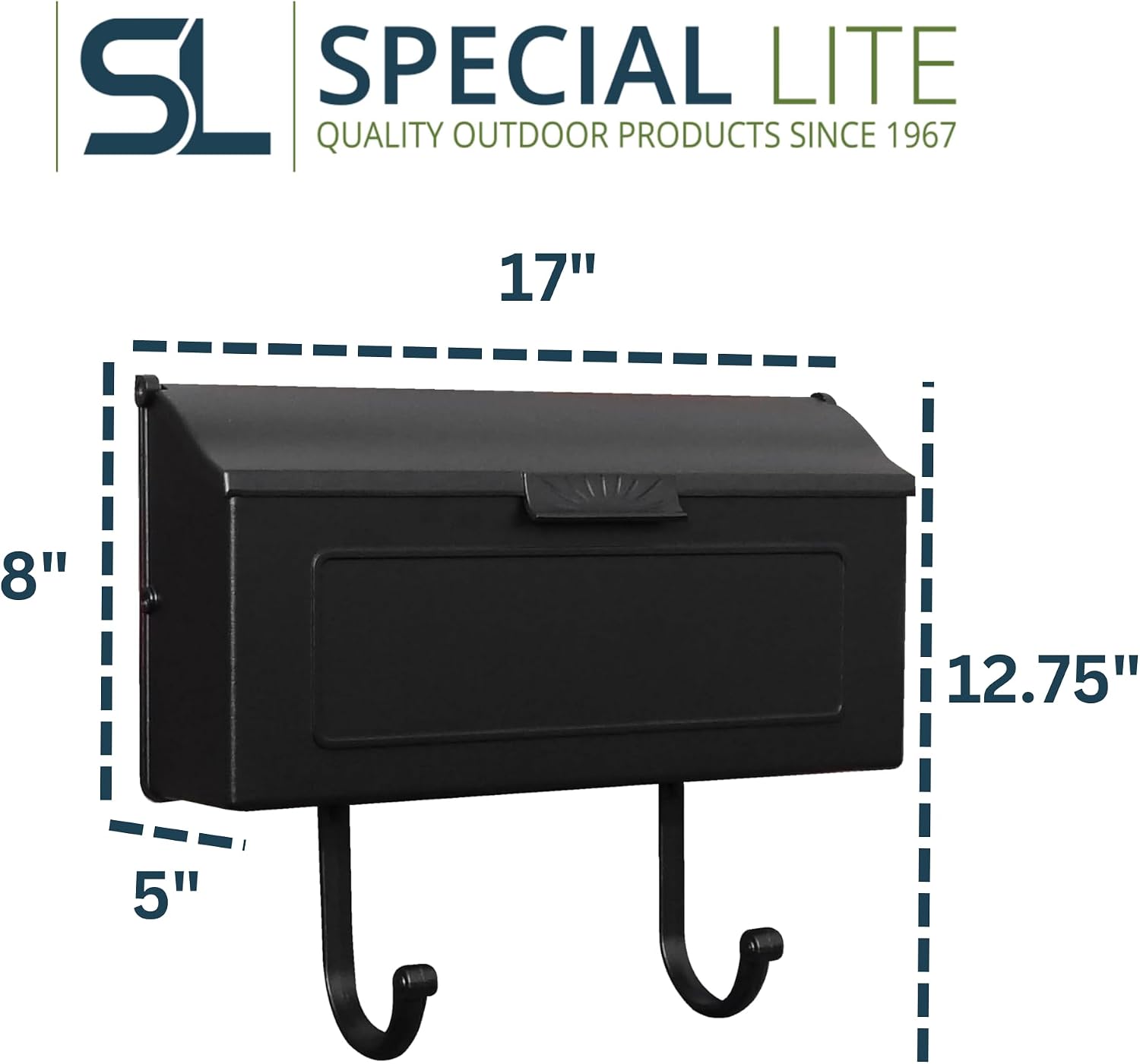Special Lite Horizon Horizontal Wall Mount Mailbox - Black Aluminum Mailbox for Wall Mount - SHH-1006-BLK