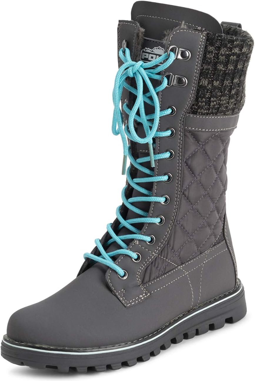 POLAR Womens Faux Fur Warm Thermal Waterproof Outdoor Walking Snow Winter Rubber Sole Calf Boots