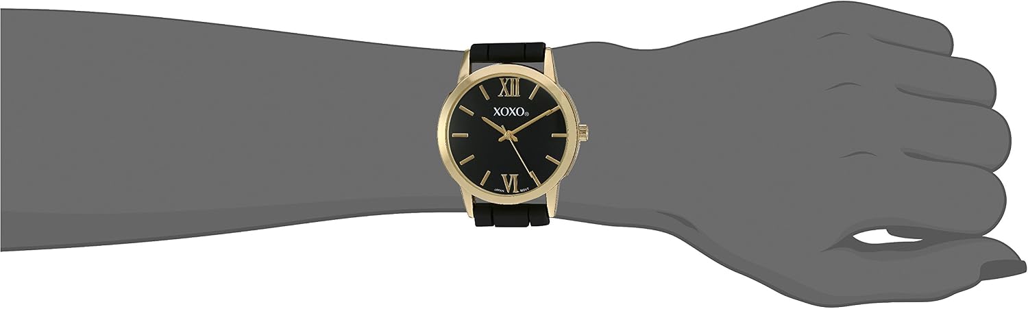 XOXO Women's Gold-Tone Quartz Watch with Black Silicone Strap, Elegant Gold Chain Links, Roman Numeral Dial, Analog Display, Stylish Fashion Accessory