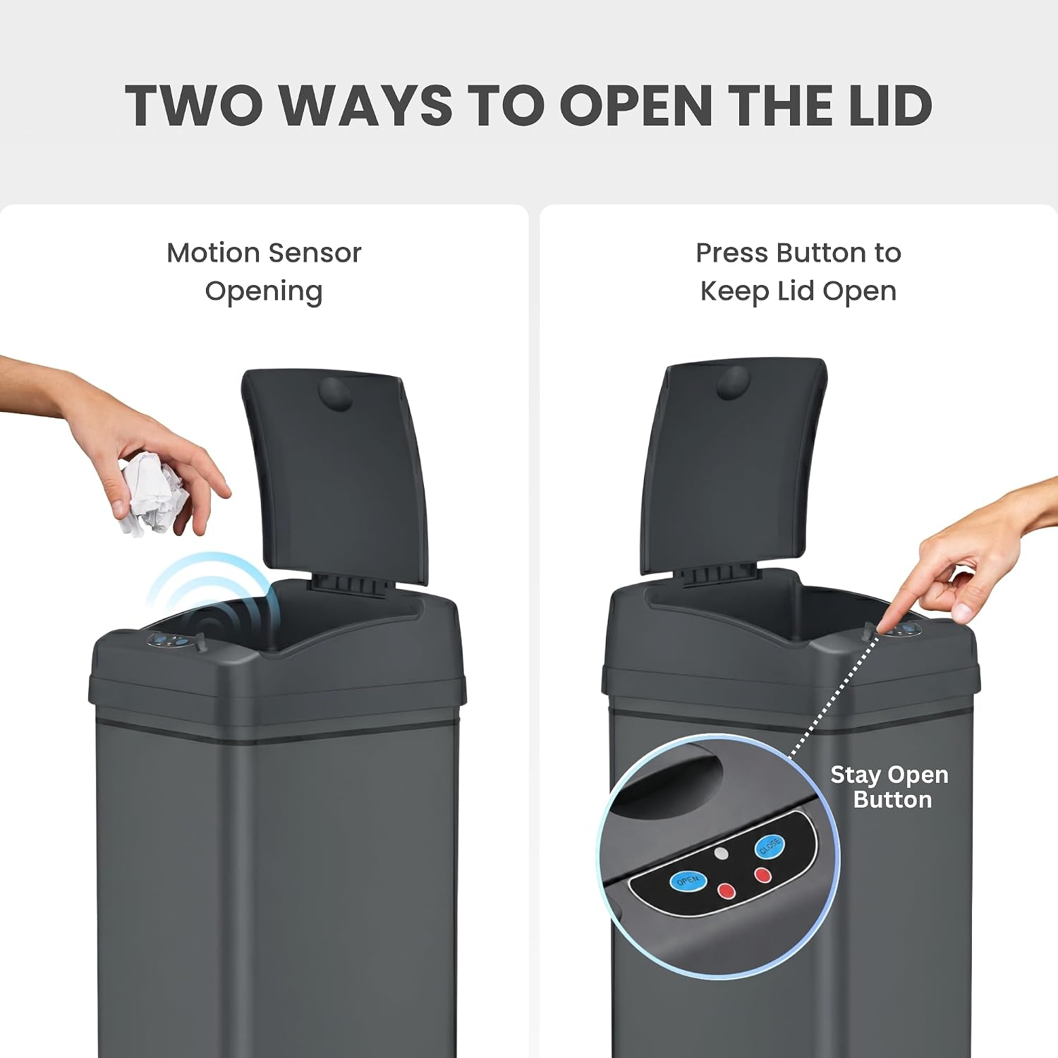 iTouchless 50 Liter / 13 Gallon Kitchen Trash Can with Lid & Deodorizer – Motion Sensor Semi-Round Stainless Steel Garbage Bin for Home, Office, or Garage – Slim, Wide Opening Large Capacity Design