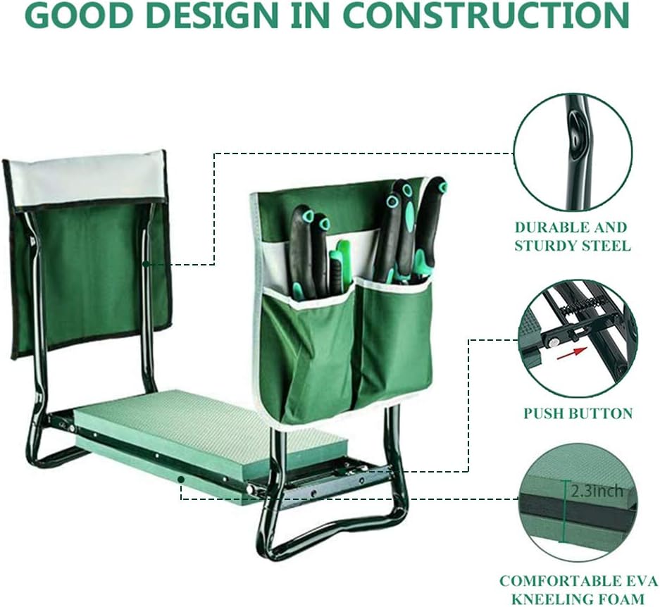 BESTHLS Garden Kneeler and Seat - Heavy Duty Folding Stool with Thick Pad, Tool Pouch, 330 lbs Capacity - Knee & Back Support, Perfect for Seniors, Women, Men