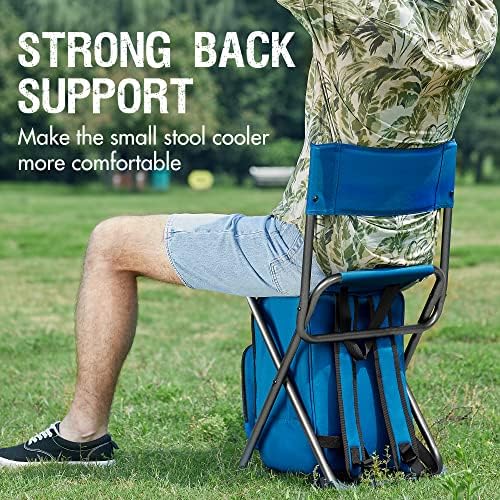 Portal Backpack Cooler Chair with Backrest, Portable Folding Stool | Blue, up to 350 lbs, Cup Holder, Zipper Pocket, Non-slip Foot