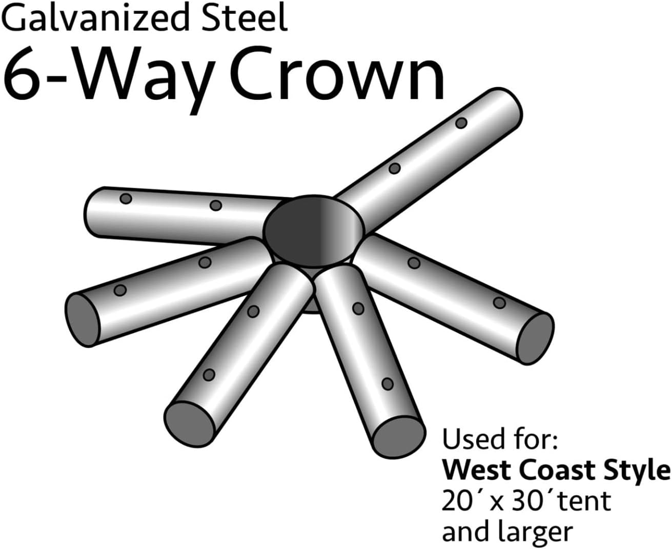 4 Way Crown Steel Replacement Premium Frame Tent Fitting | For Premium West Coast Frame Style Party Tents | Part Fits 10' x 10' and 15' x 15' Tent Frames