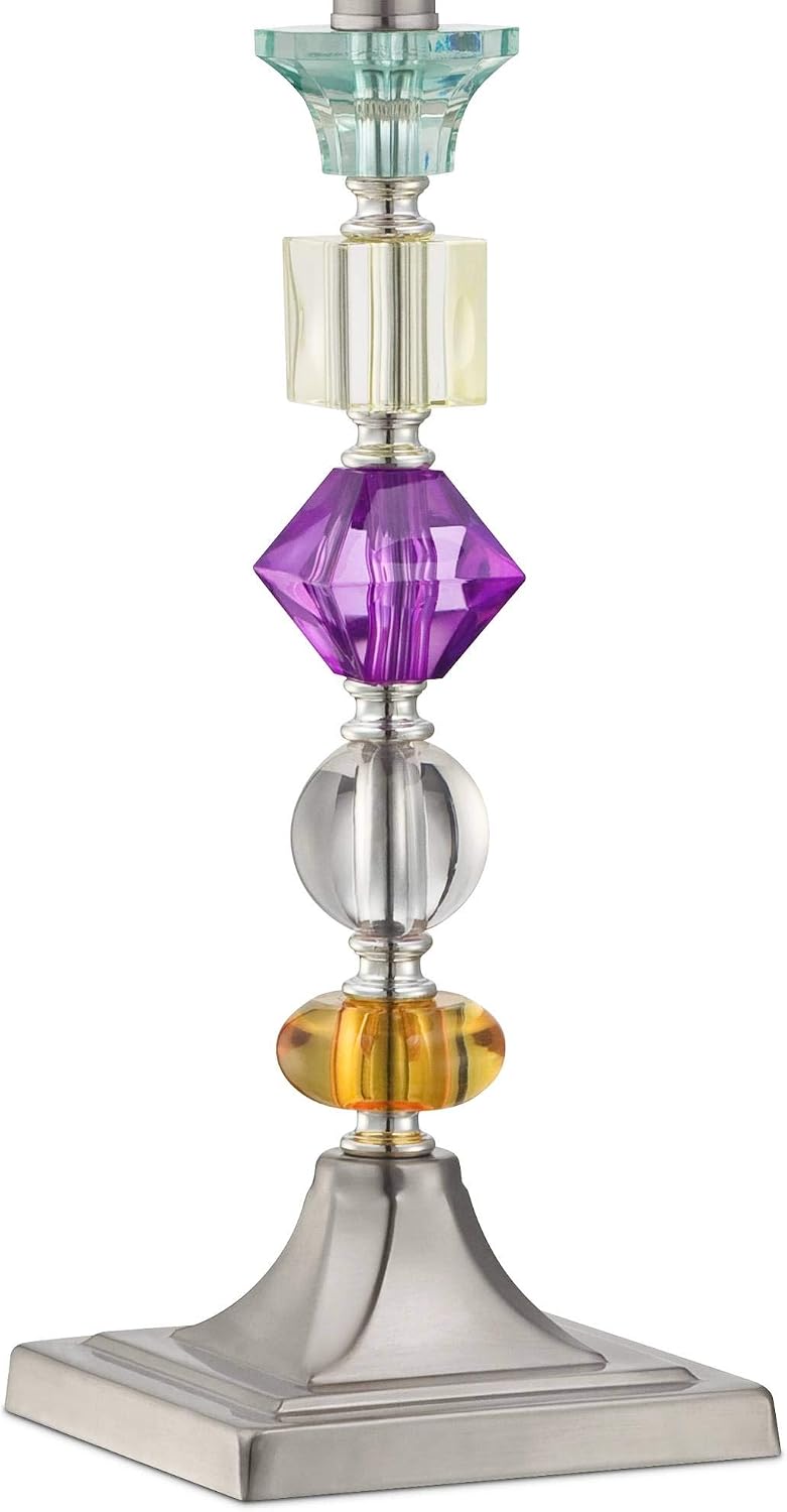 Bohemian 21" High Table Lamp Glass Stacked Traditional Modern Colored | Orchid Pink Chic Multi Kids Girls Living Room Bedroom Bedside House Nightstand Office Home Family Bell Shade