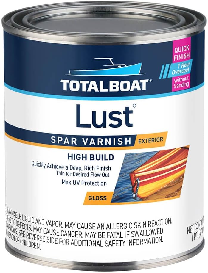 TotalBoat Lust Marine Spar Varnish for Boats & Wood - High Gloss Quart | Oil-Based Polyurethane Finish; High Build; UV Inhibitors; Wooden Boats, Yacht Brightwork, Furniture & Interior/Exterior Wood