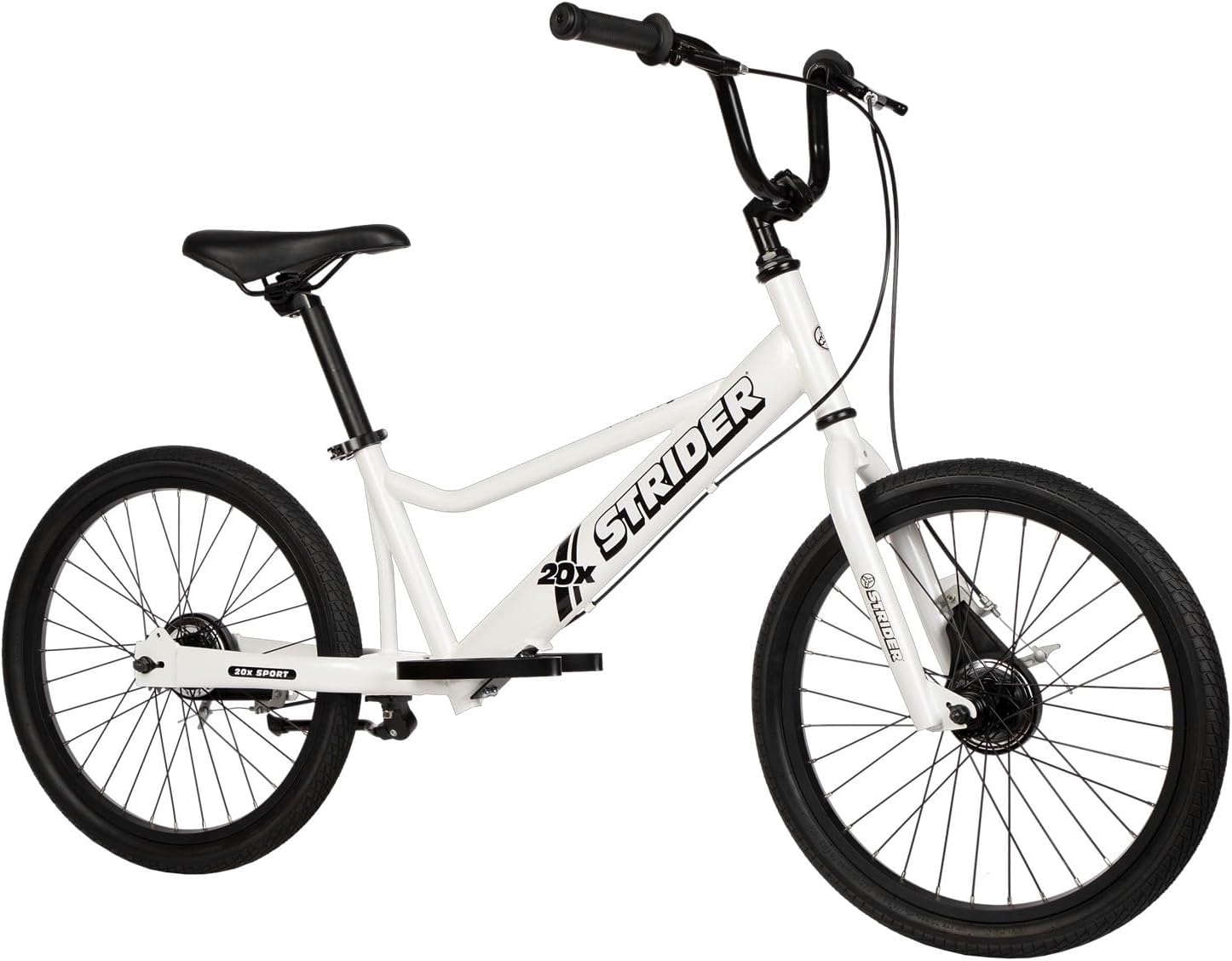 Strider 20x Convertible Balance Bike, Easy Assembly, Ages 8+, White | Lightweight Aluminum Frame with Kickstand, No-Pedal, Dual Drum Handbrakes