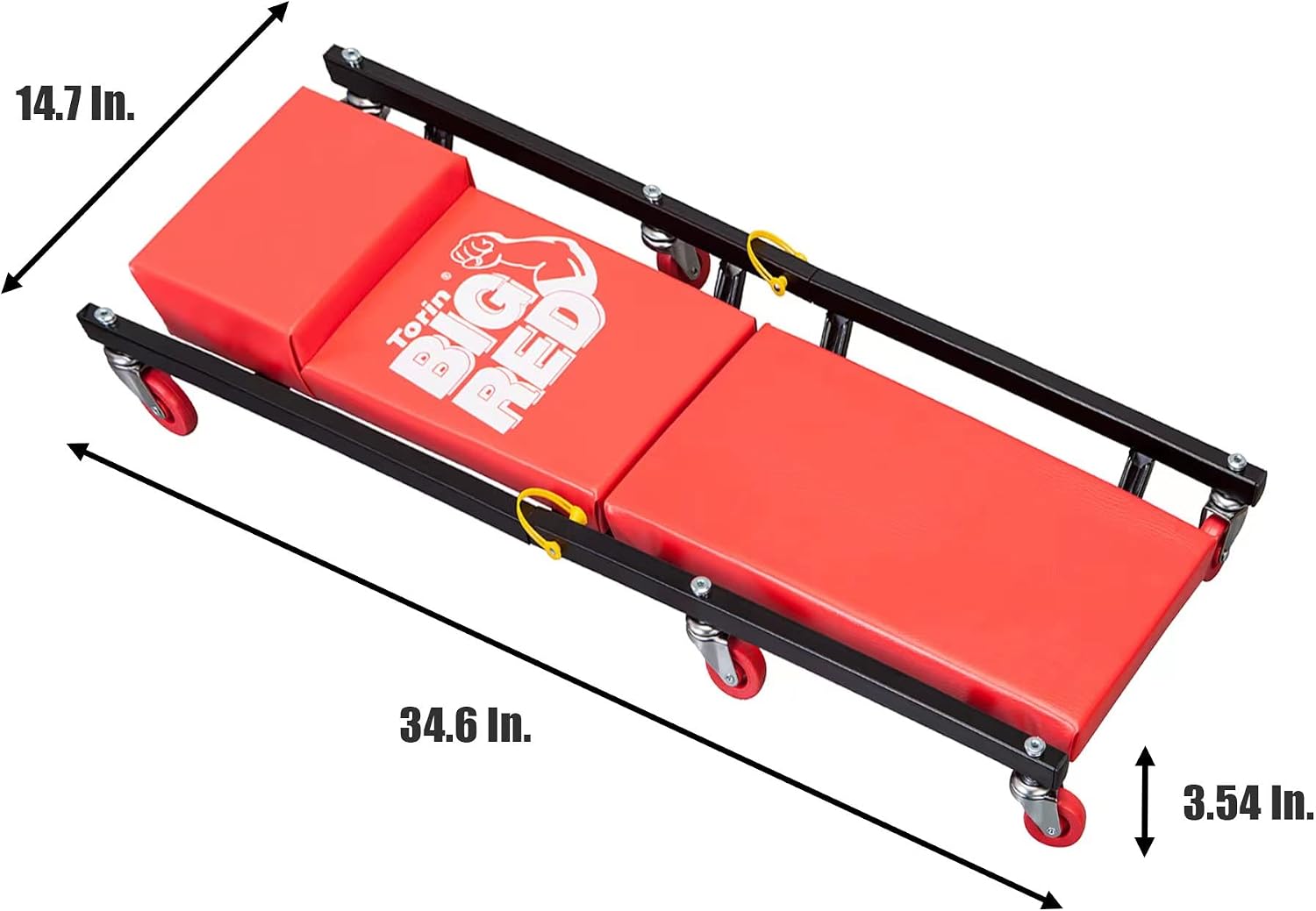 BIG RED Rolling Garage/Shop Creeper: 2-Piece, 36" Padded Mechanic Cart with Headrest and 6 Casters, Red,AR7565B,Torin