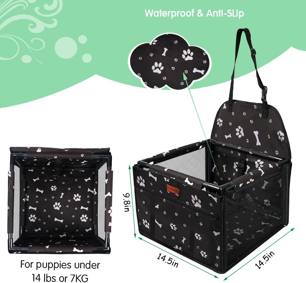 Dog Car Seat Puppy Portable Pet Booster Car Seat with Clip-On Safety Leash and PVC Support Pipe, Anti-Collapse,Perfect for Small Pets