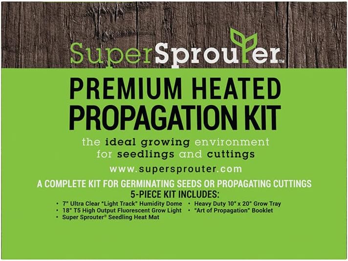 Super Sprouter Premium Heated Propagation Kit for Starting Seeds or Cuttings, Includes Heat Mat, Tray, Grow Light, and More