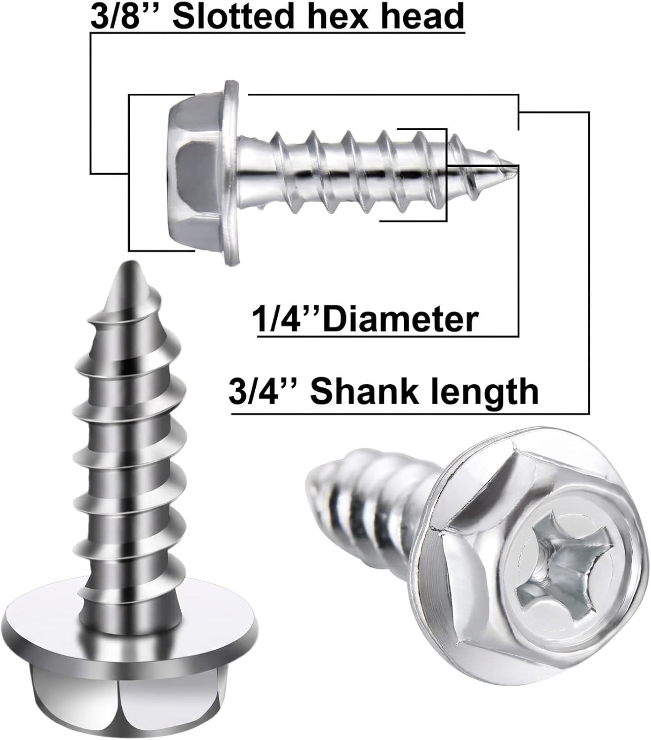 BBTO 50 Pcs License Plate Screws 3/4" x 1/4" Stainless Steel License Plate Bolts with Rustproof Silver Front Rear Bolt Fasteners Kit for Car
