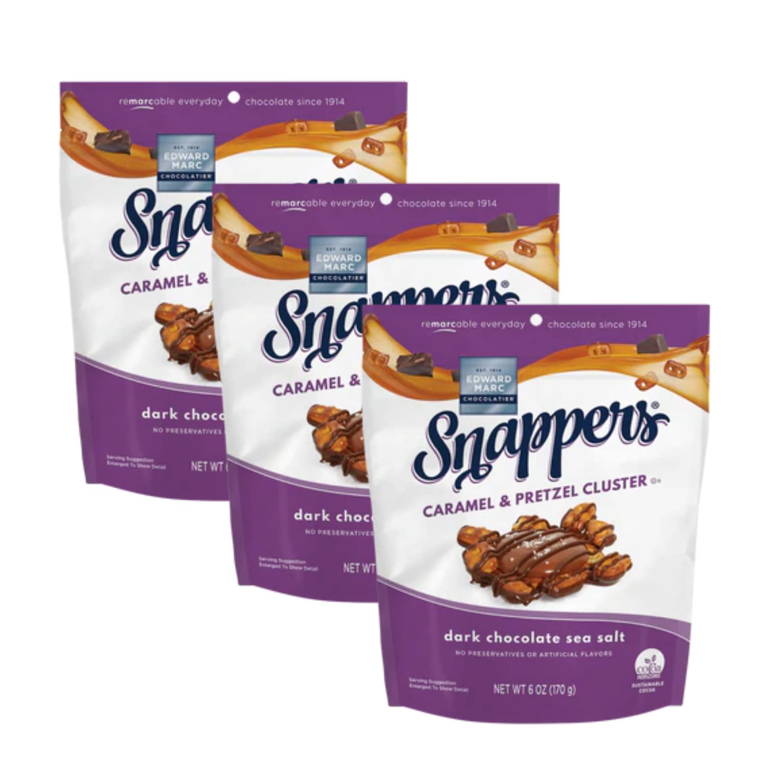 Edward Marc Snappers Sweet Caramel & Pretzels Cluster - Crunchy Pretzel Snack With Milk Chocolate For Adults And Kids - 6 oz (pack of 1)