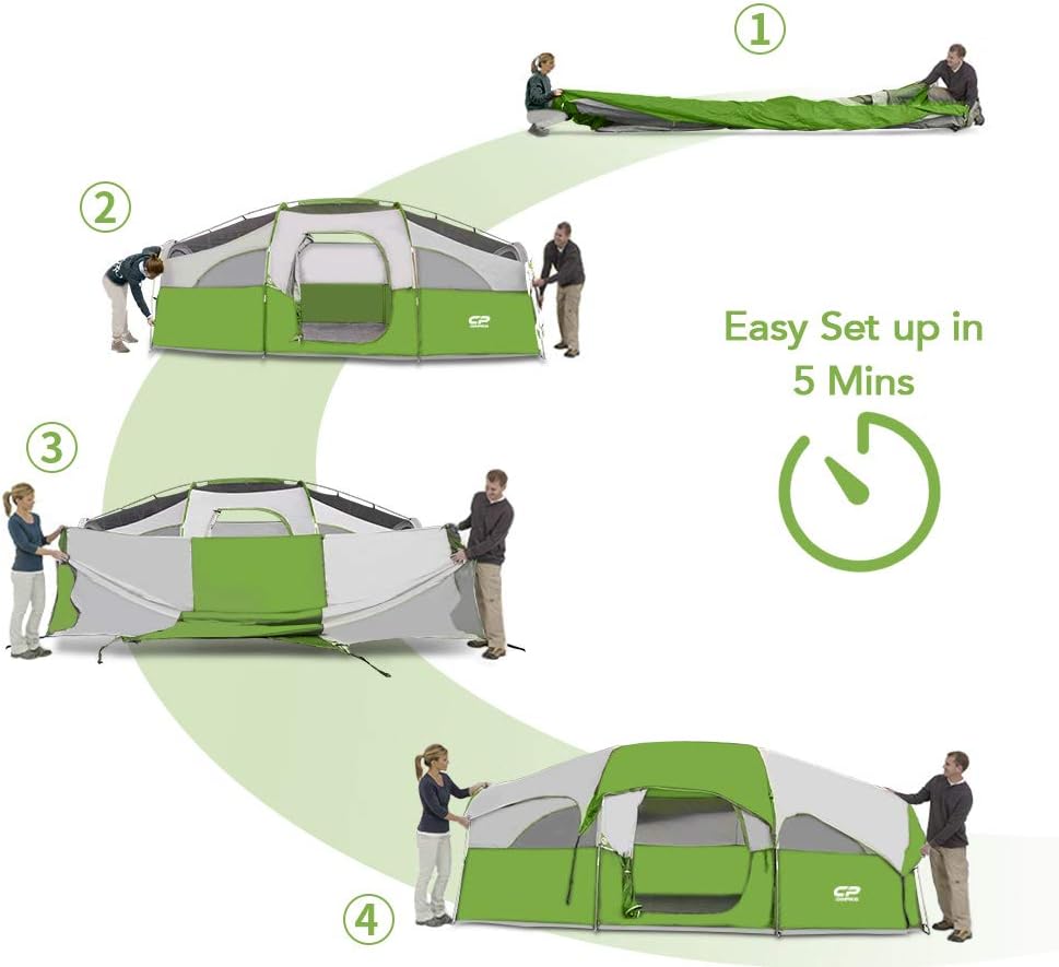 CAMPROS CP 8 Person Camping Tent, Room Divider, Rainfly, Weather Resistant