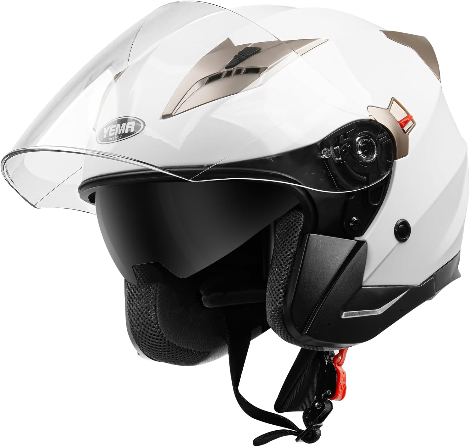 YEMA Open Face Motorcycle Helmets, DOT Approved 3/4 Moped Helmet Dual Visor Quick Release Buckle, Helmets for Adults Motorcycle Men Women Helmets for Moped Scooter Streey