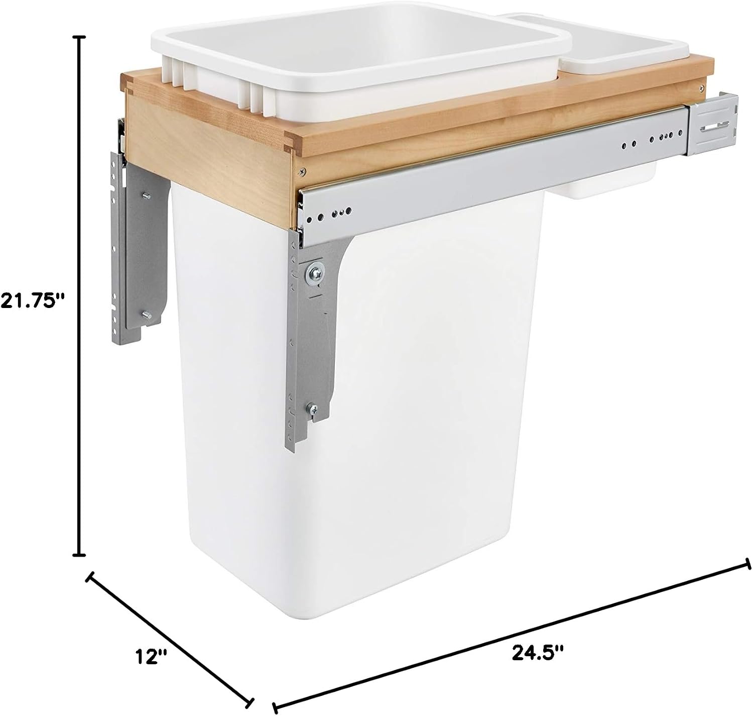 Rev-A-Shelf - 4WCTM-1550DM-1 - Single 50 Qt. Pull-Out Top Mount Wood and White Waste Container for 1-1/2 in. Face Frame Cabinet