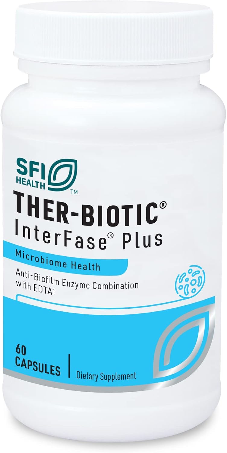 Klaire Labs SFI Health Ther-Biotic Interfase Plus, 120 Capsules | Anti Biofilm Enzymes with EDTA to Support Gut Flora, Toxin Cleanse & Full Body Detox, Promote Biofilm Matrix Disruption